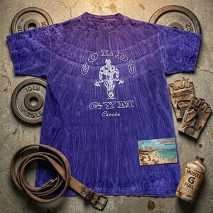 Vintage Gold's Gym Cancun T-Shirt Purple Tie Dye Acid Wash Men L/XL Gymwear
